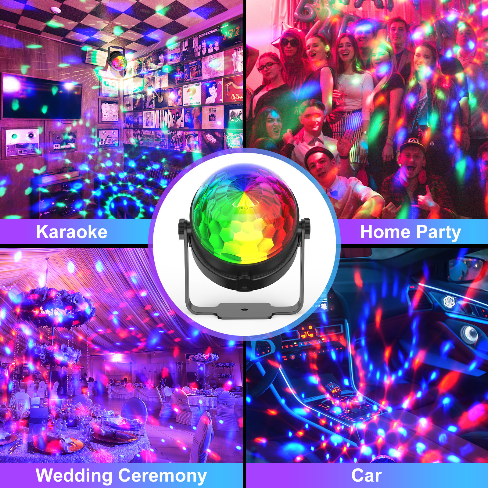 Sound Activated Magic Ball Light RGB Color Mixing Disco Party KTV Light W/Remote