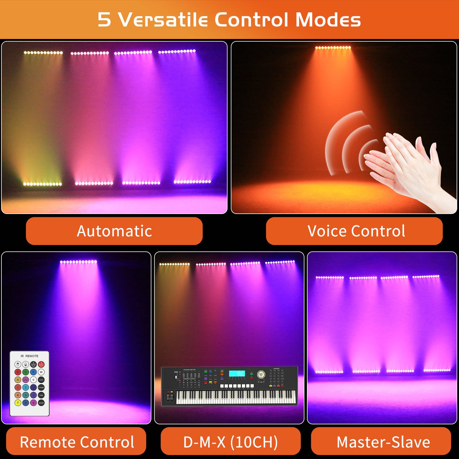 12 LEDs DMX512 Wall Washer Light Multiple Effects MIC Adjustable Durable Metal