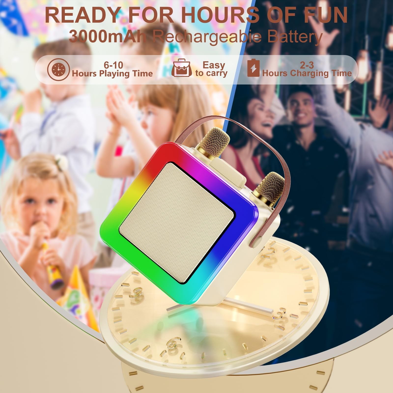 Karaoke Machine for Kids Adults, Portable Bluetooth Karaoke Speaker with 2 Wirel