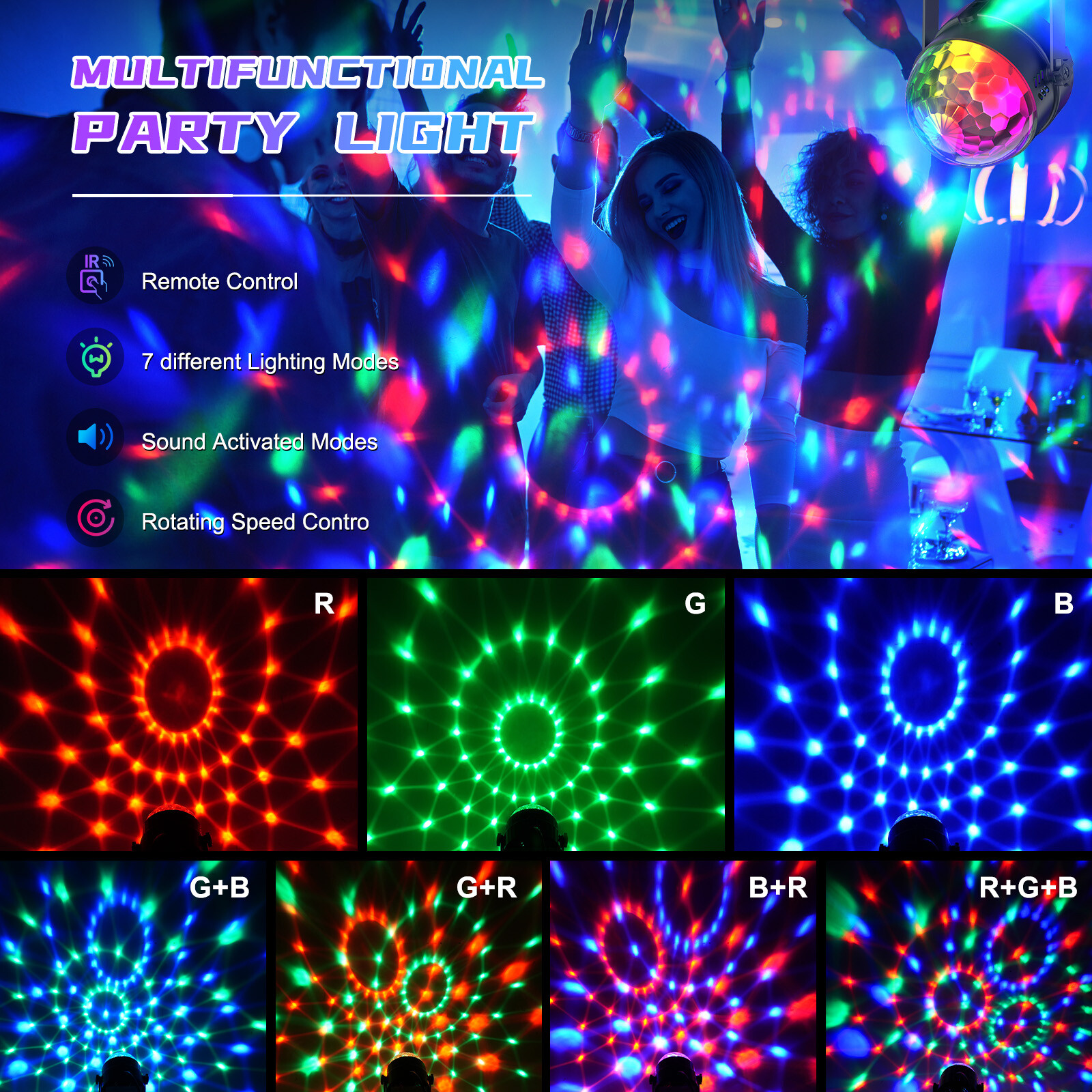 Disco Lights RGB LED Magic Ball Light Club KTV Party Stage Lights With Remote US
