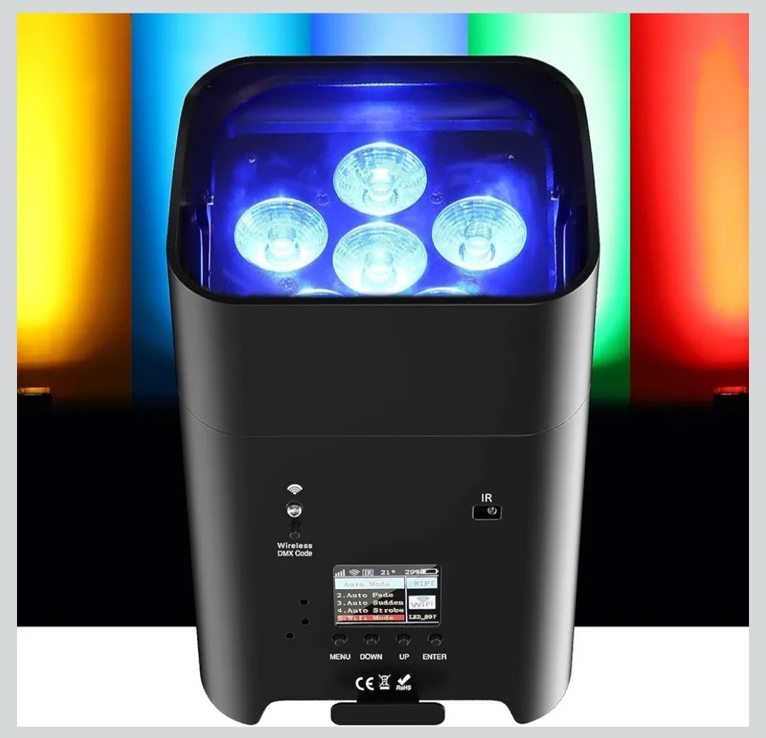 Battery Powered Uplights Rechargeable Par Can 6x18W RGBWA+UV LED Uplight 9600 mA