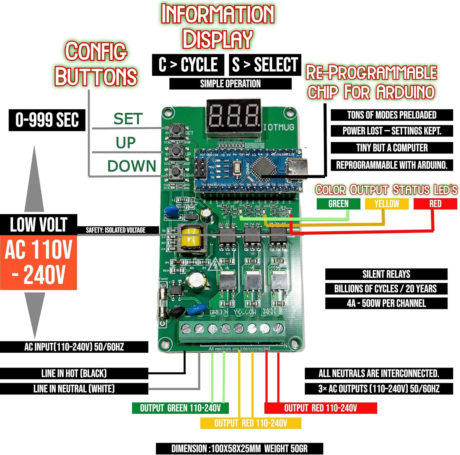 Light Cycle Controller Sequencer Chaser 3 Channel 110/240V AC Loaded with 30+ Mo