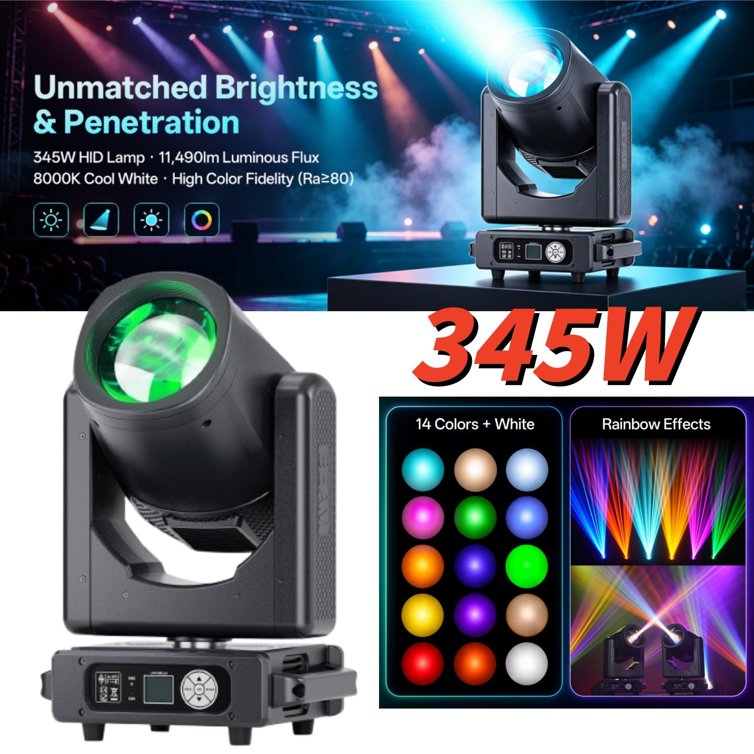 345W LED Moving Head Light 48 prism Gobo Beam Stage Disco Bar DMX Spot Lighting