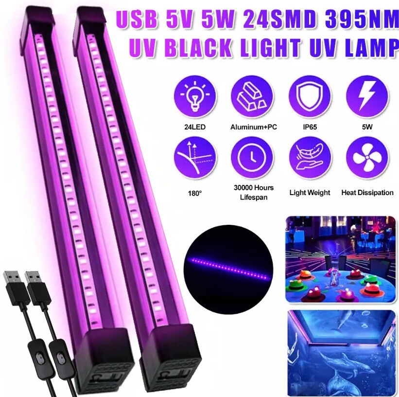 1/2/4PCS USB Black Light Bar Upgraded UV LED Blacklight Strip Lights Small Black