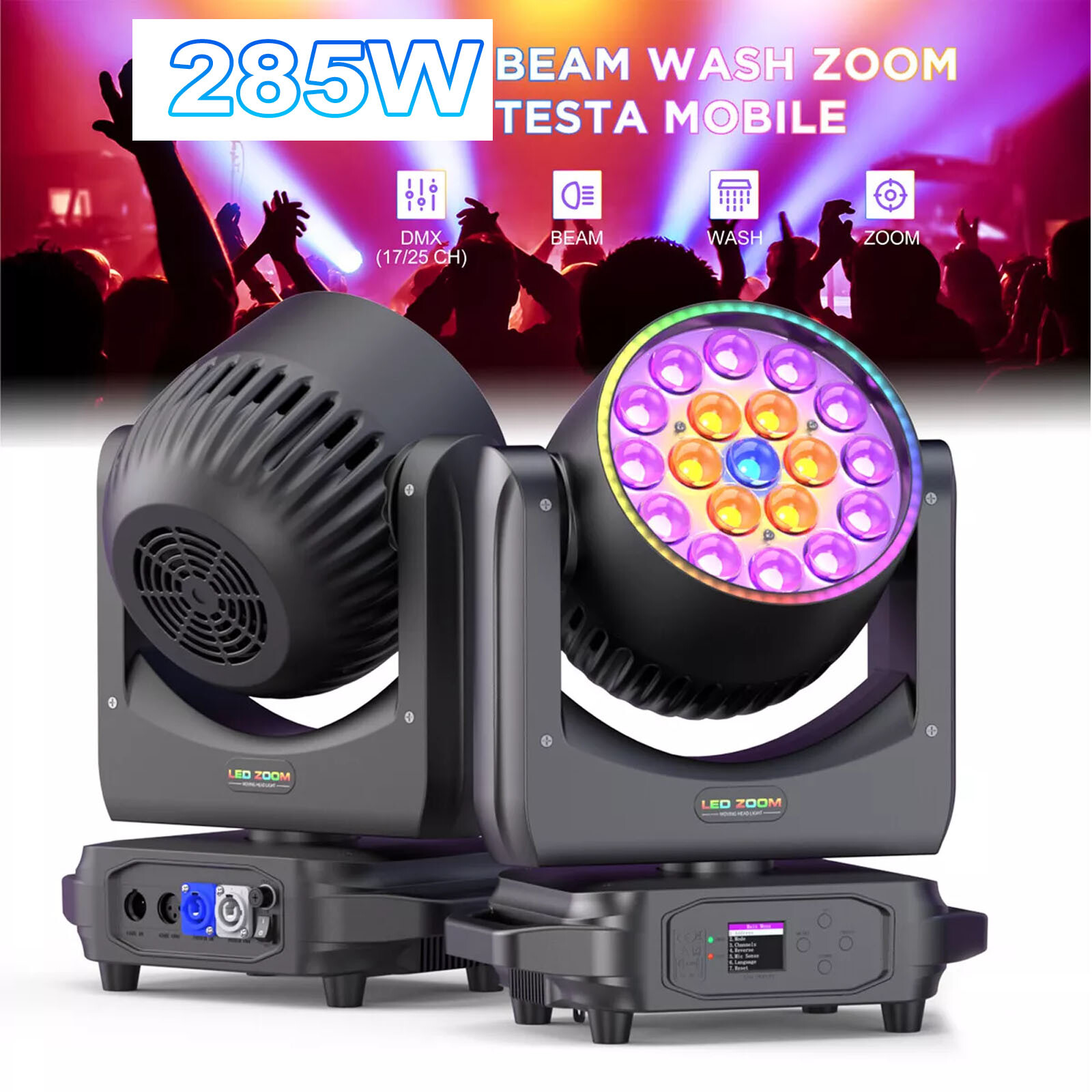 19x20W LED Zoom Moving Head Stage Light RGBW DMX Beam Wash Lighting DJ Disco