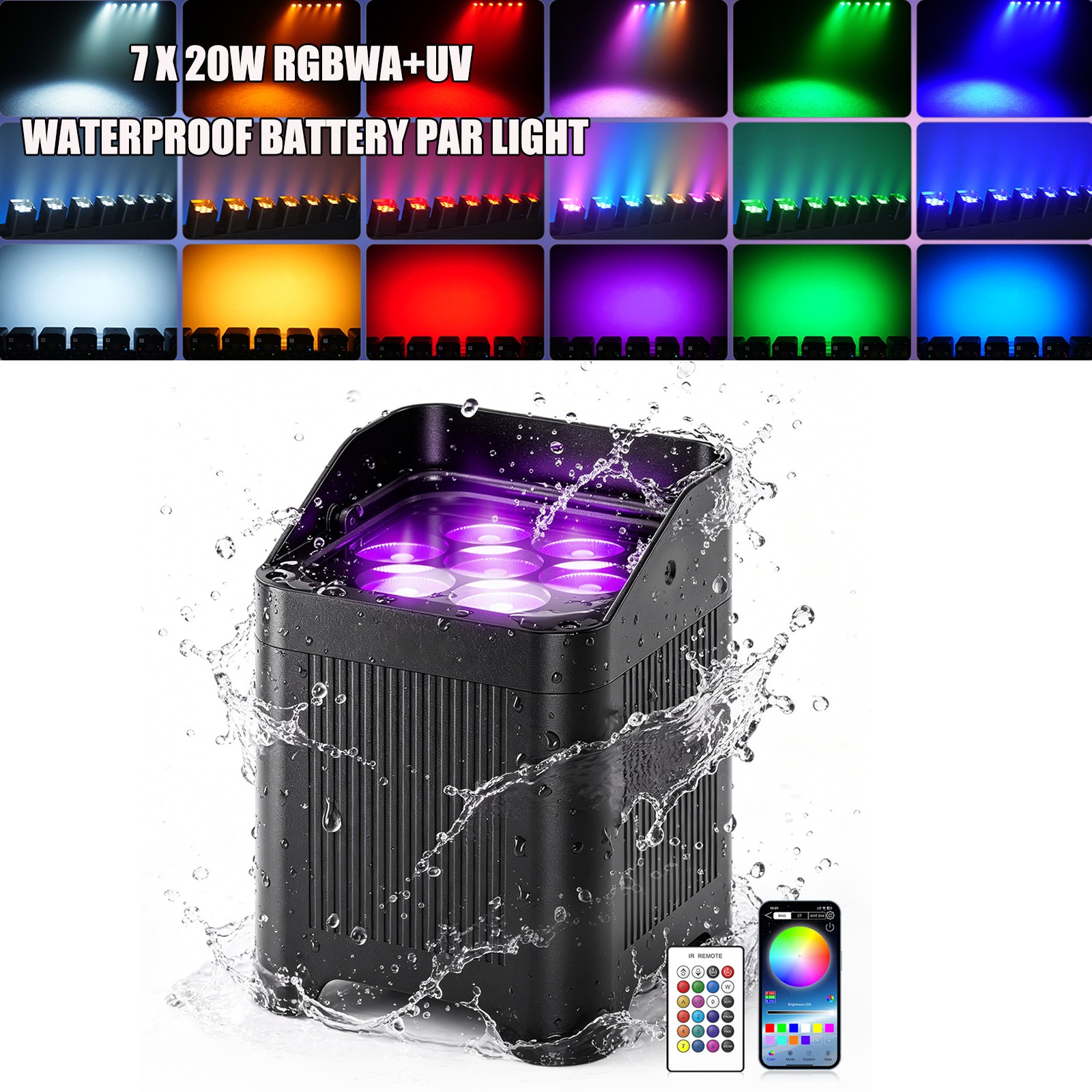 6PC Wireless Waterproof Uplighting RGBWA+UV Par Battery 7LED Stage Wash Up light