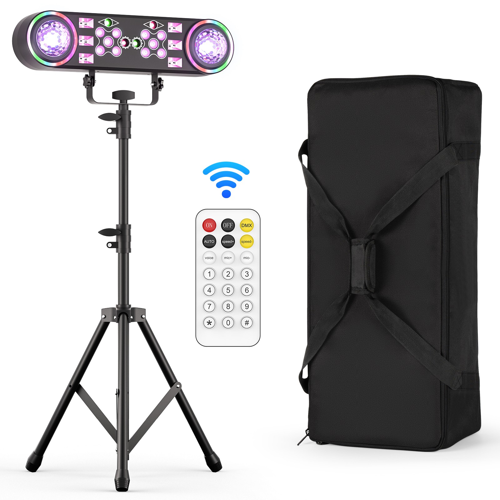 RGBW Double Head Stage Light 7-in-1 LED Light with Stand Magic Ball Stage W/Bag