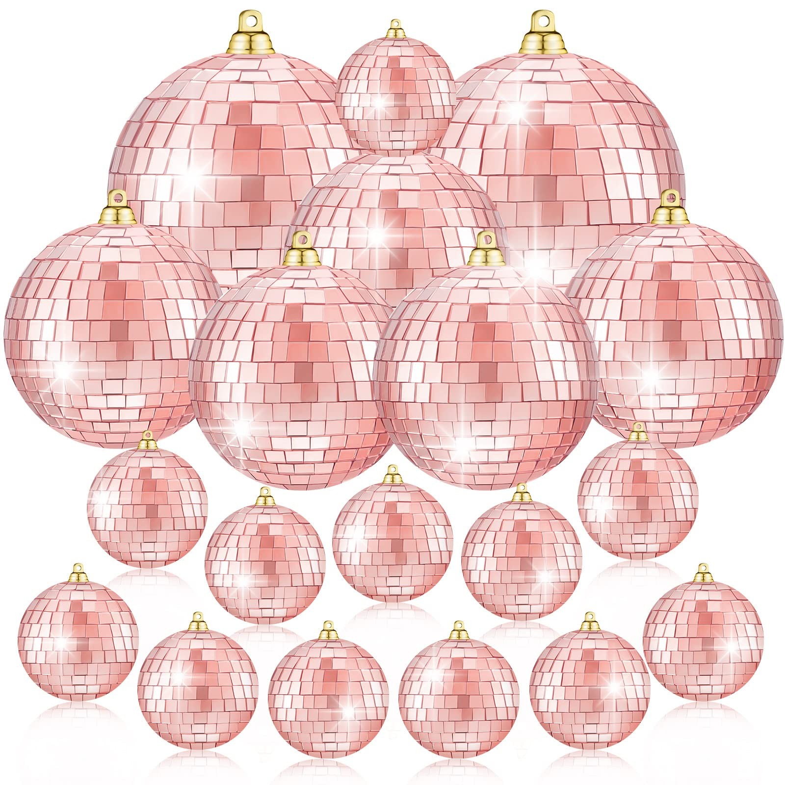 50 PCS Rose Gold Disco Balls Reflective Mirror Ball Ornaments MultiSize