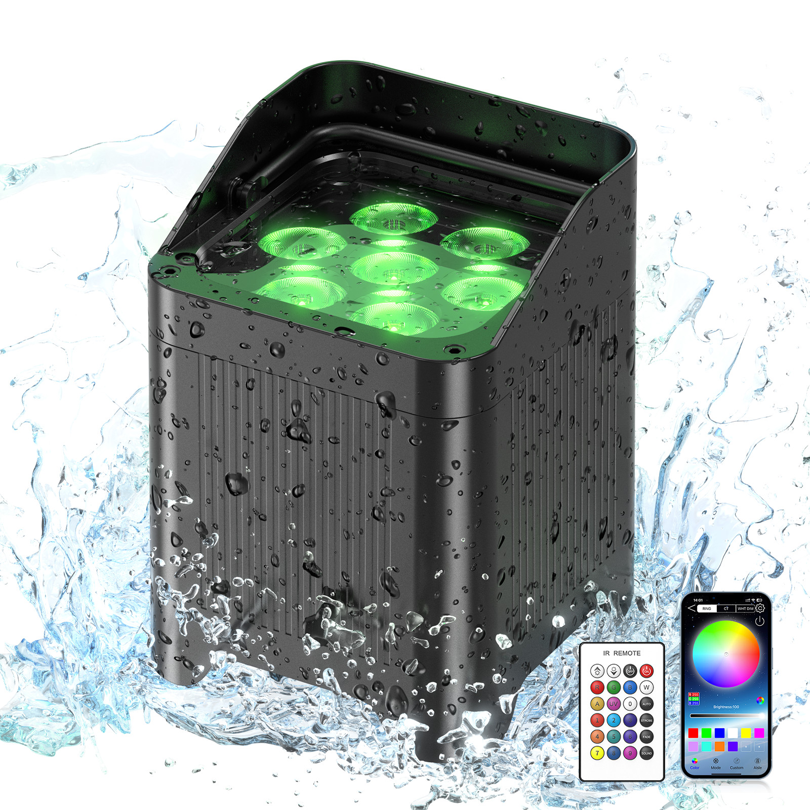 7x20W Wireless Waterproof Par Light Battery Powered RGBWA+UV 7 LED Wash Uplight