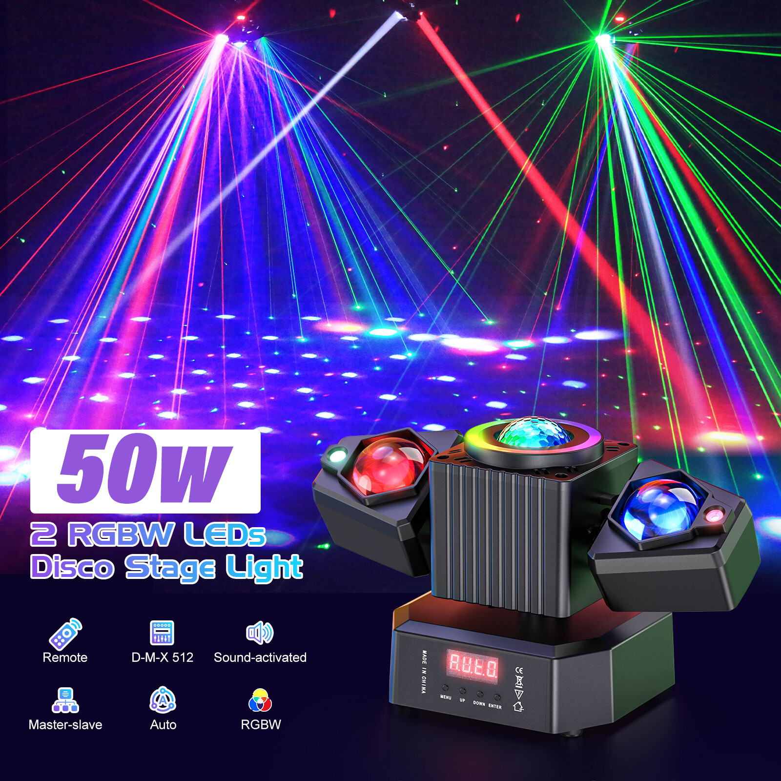 Party Laser RGBW LED Moving Head Light Disco Stage Lighting Beam DMX512 Party DJ