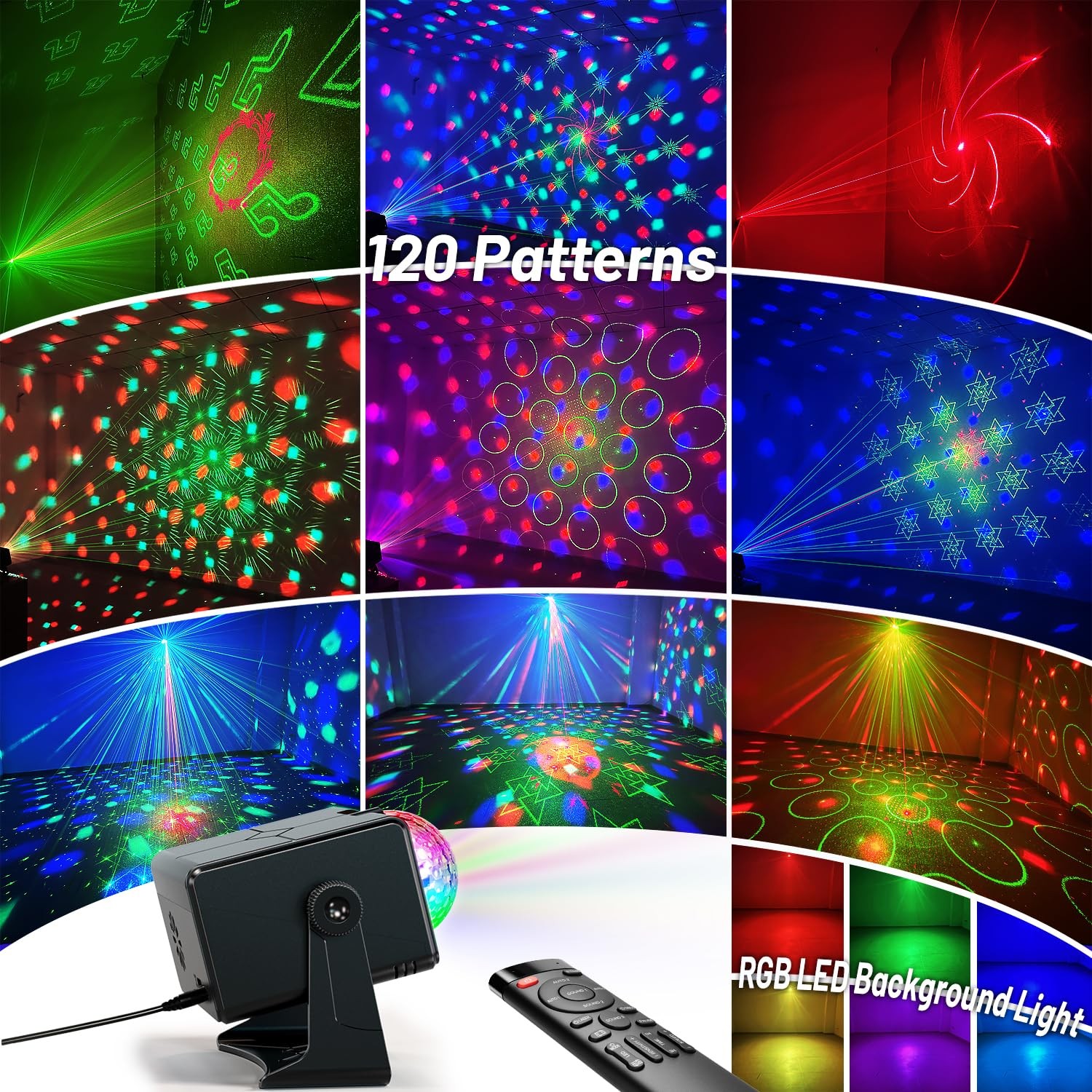 LED Disco Ball Party Lights Sound~Activated USB~C Remote 10ft