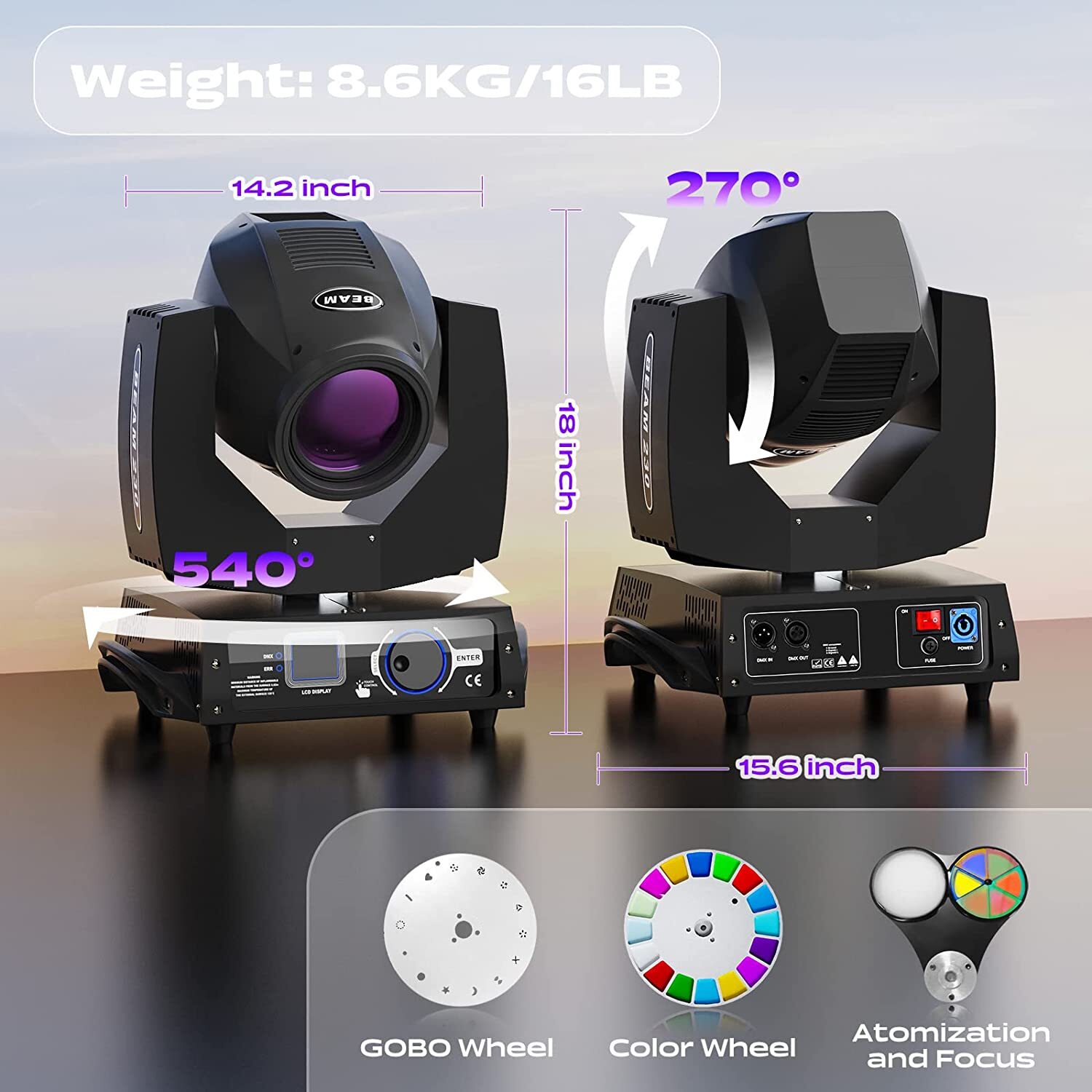 230W 7R Beam Bulb Gobo 8+16 Prism Moving Head DMX LED Stage Light Disco dj Party