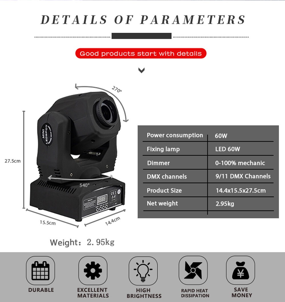 SHEHDS LED Spot 60W Moving Head Stage Lighting Gobo For Wedding KTV Disco Show