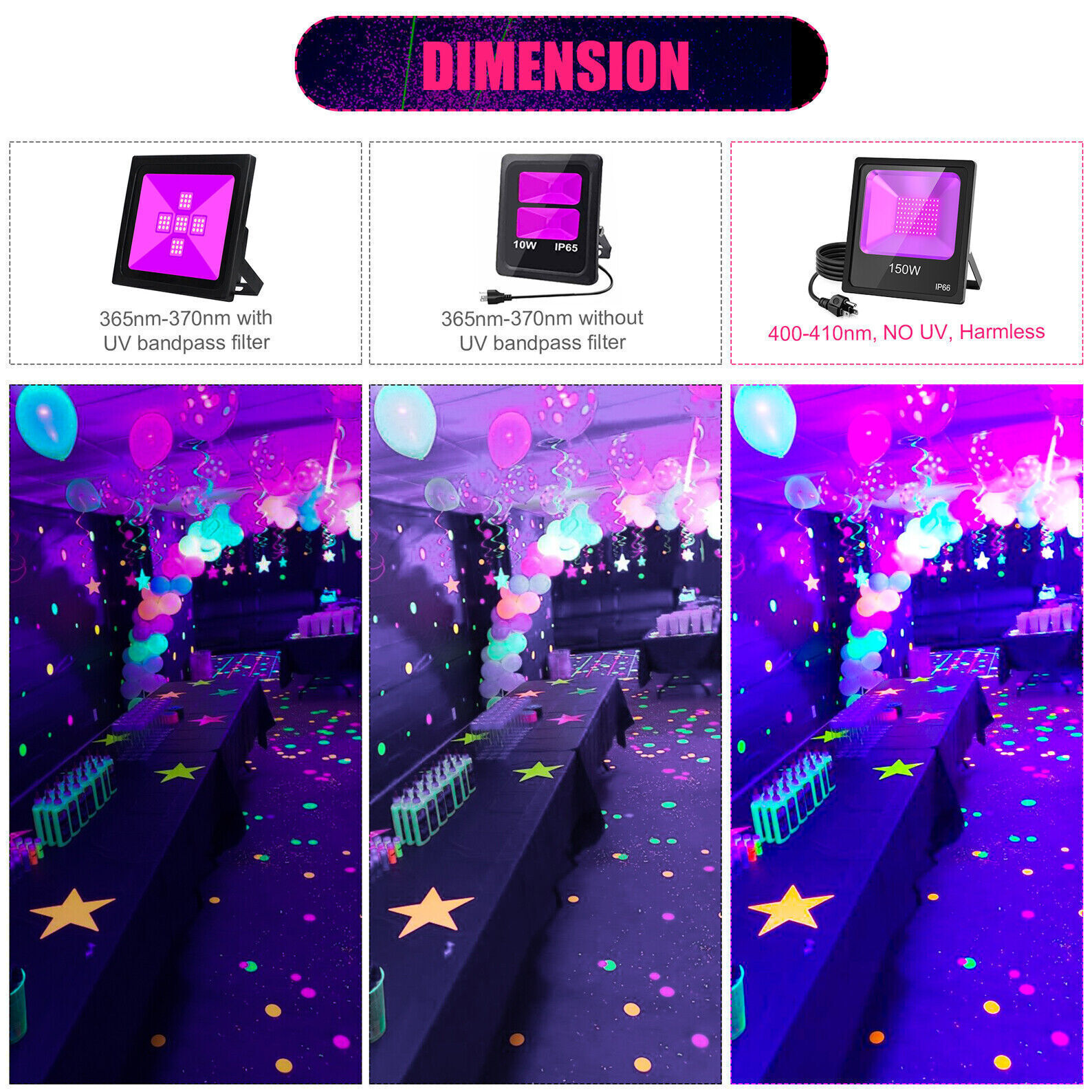 LED Black Lights 150W with Plug(10ft Cable) For Stage Party Purple Flood Light