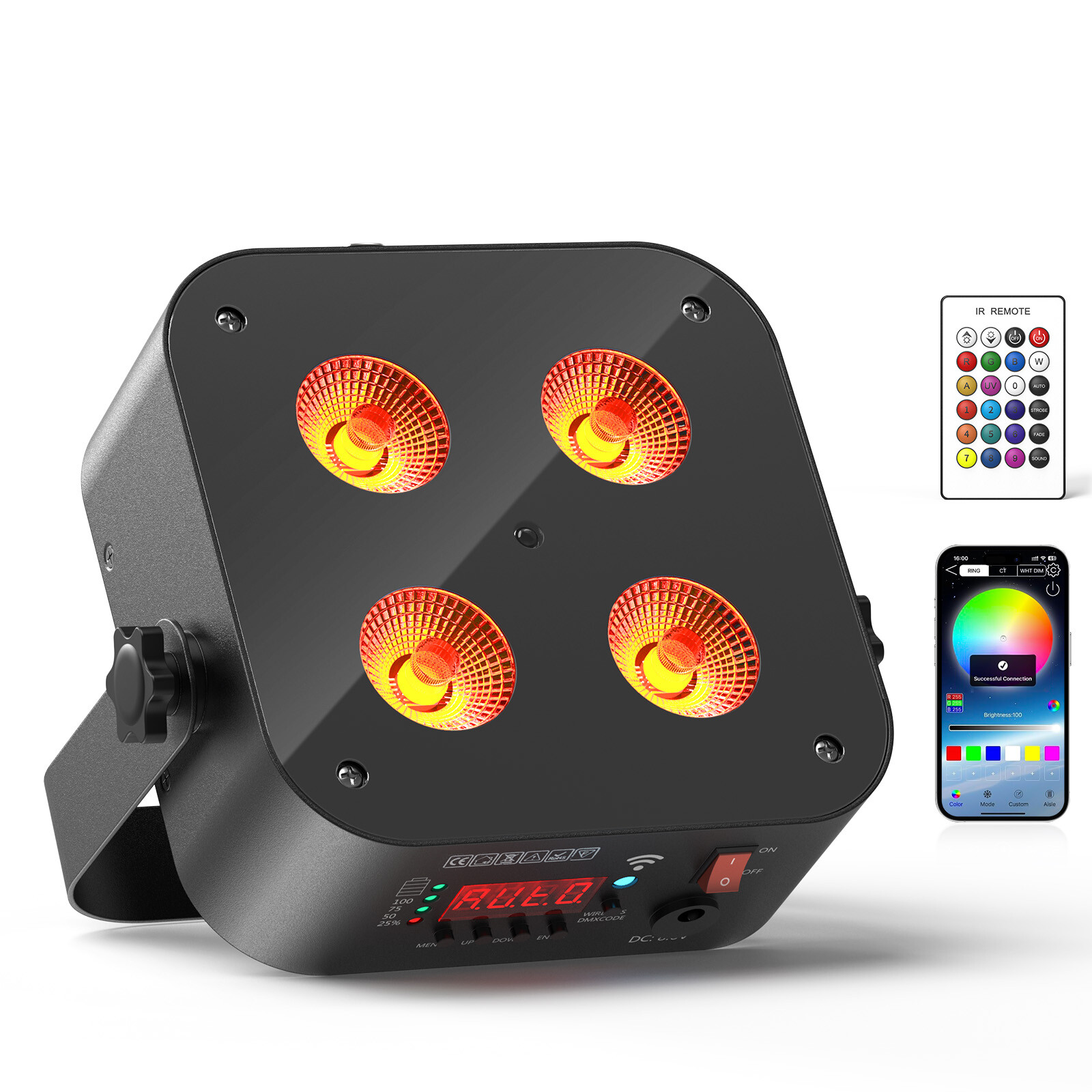 RGBWA UV 4 LED PAR Stage Light Rechargeable Battery DJ Light Wireless APP DMX