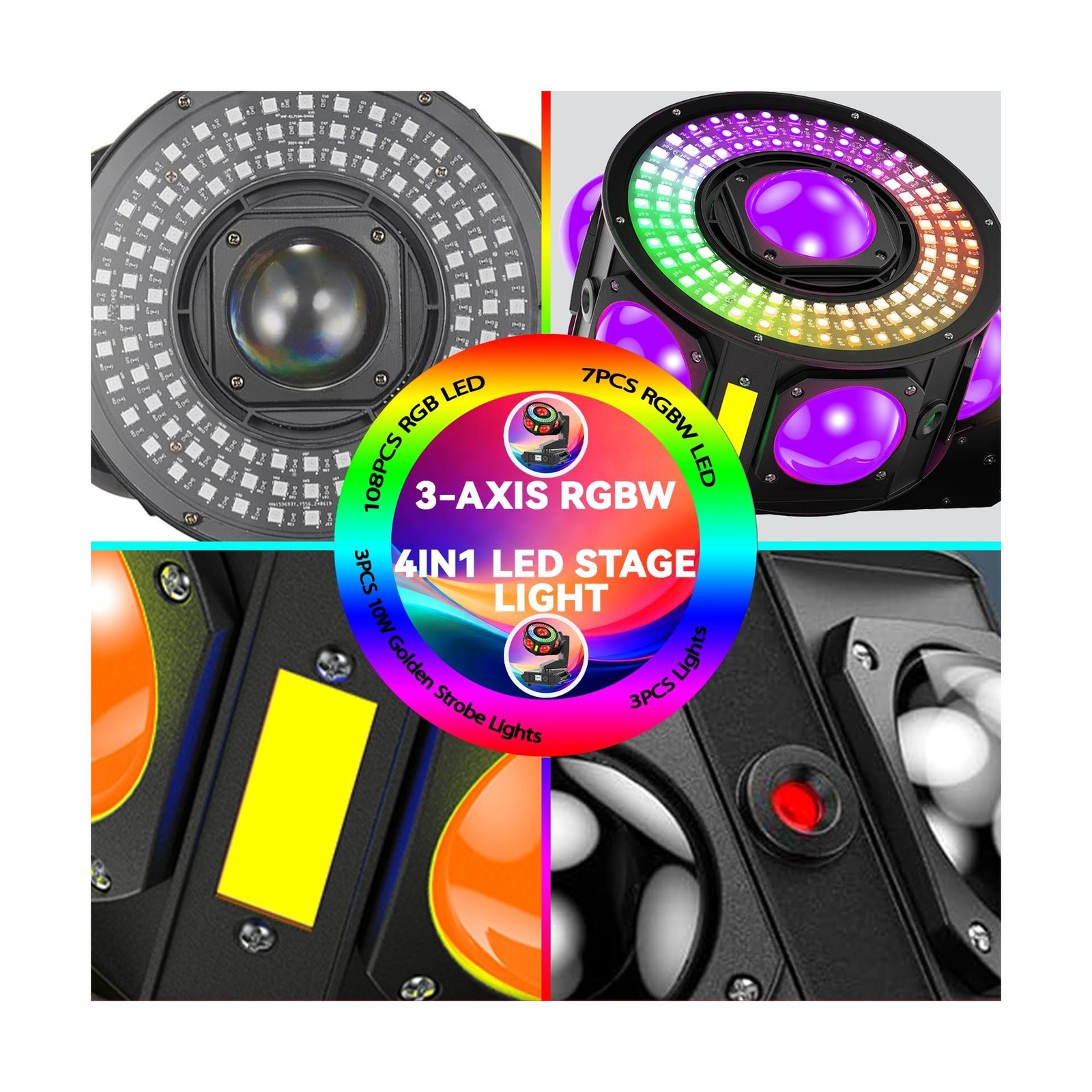Moving Head DJ Lights 160W 3-Axis RGBW 540° Rotation DMX Lights with Strobe