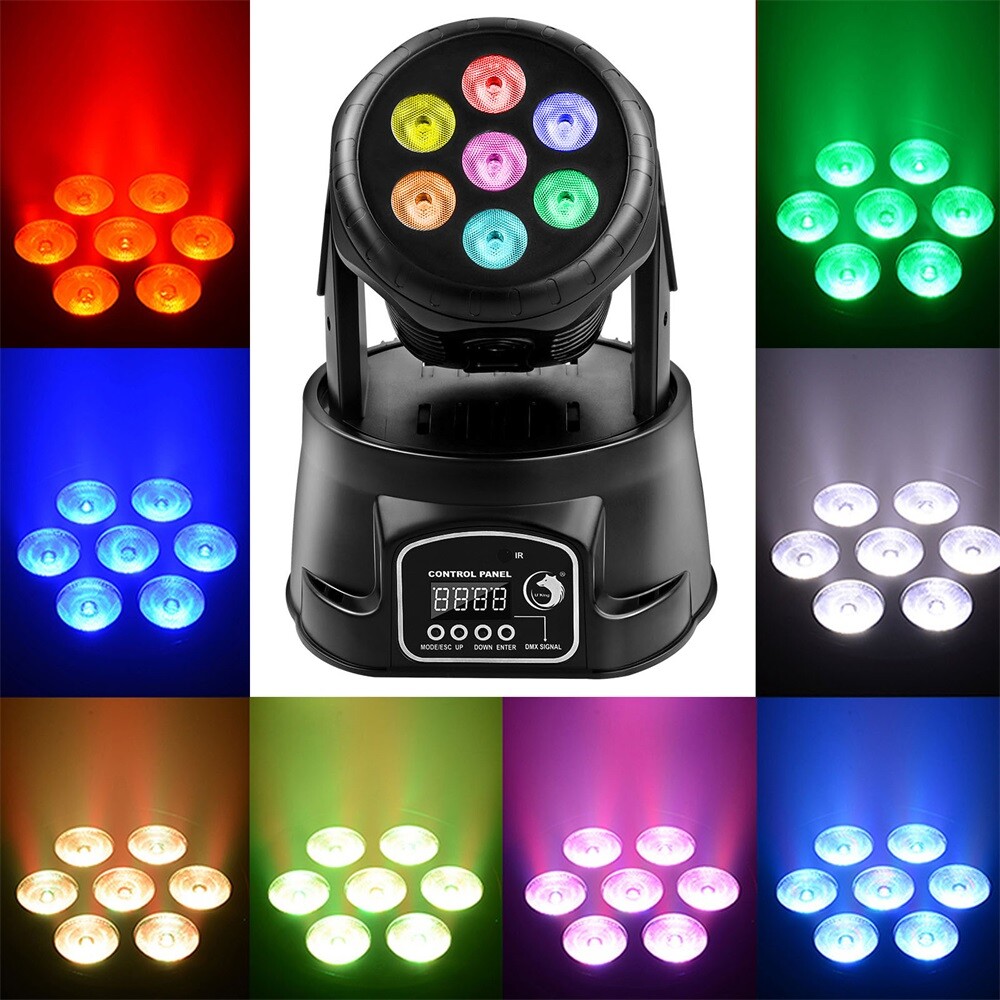 105W Moving Head Stage Lighting RGBW Wash 7LED DMX Mini Light DJ Disco Lights US
