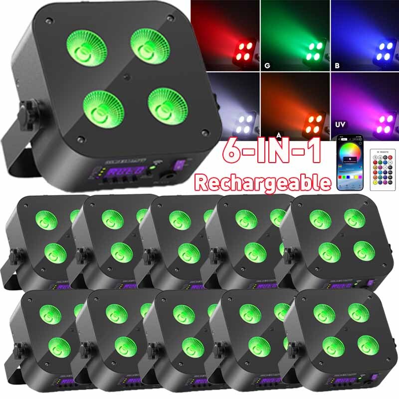 10X 4X25W RGBWA+UV Stage Par Light Rechargeable Wireless Battery Uplight DMX APP