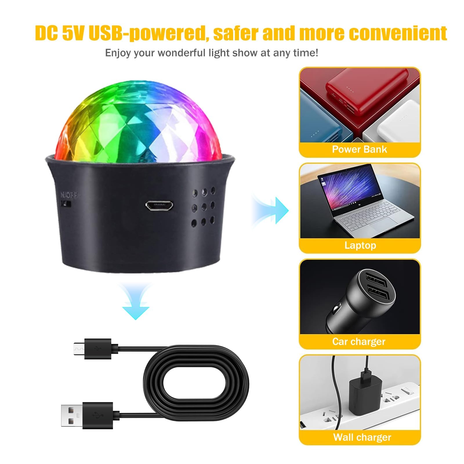 2Pack Mini Disco Light Sound Activated Multicolor Disco Party Lights, USB Rec…