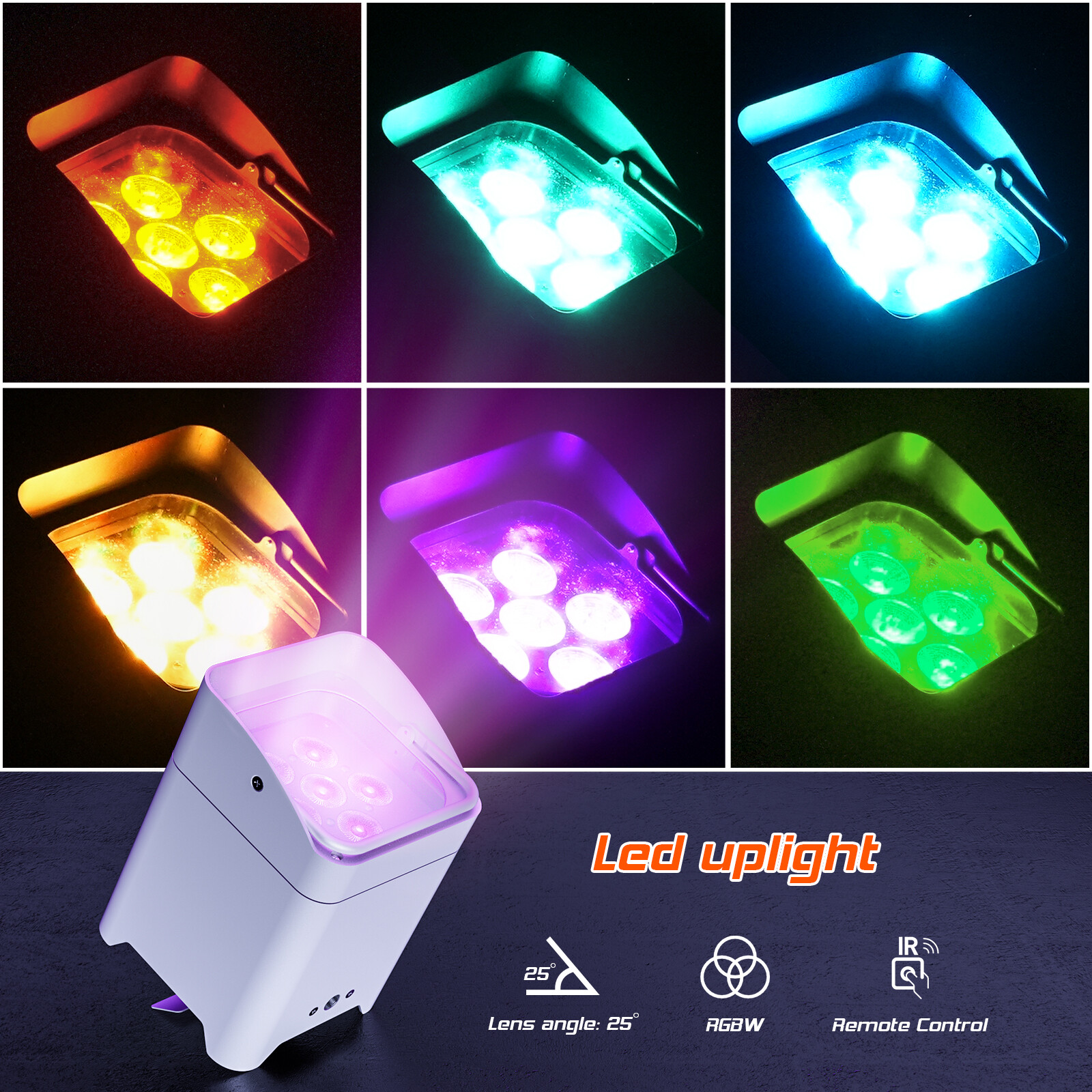 6X18W RGBWA+UV Par Light Rechargeable Battery Wireless DMX Stage Party DJ Lights
