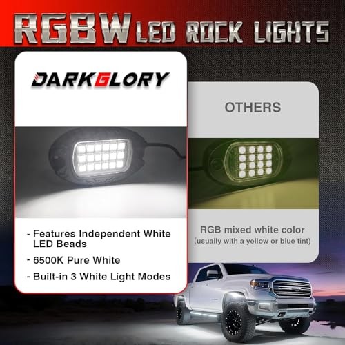 16 Pods Aluminum RGBW LED Rock Lights, 6500K Pure White RGB Rock 16 Pods Alloy