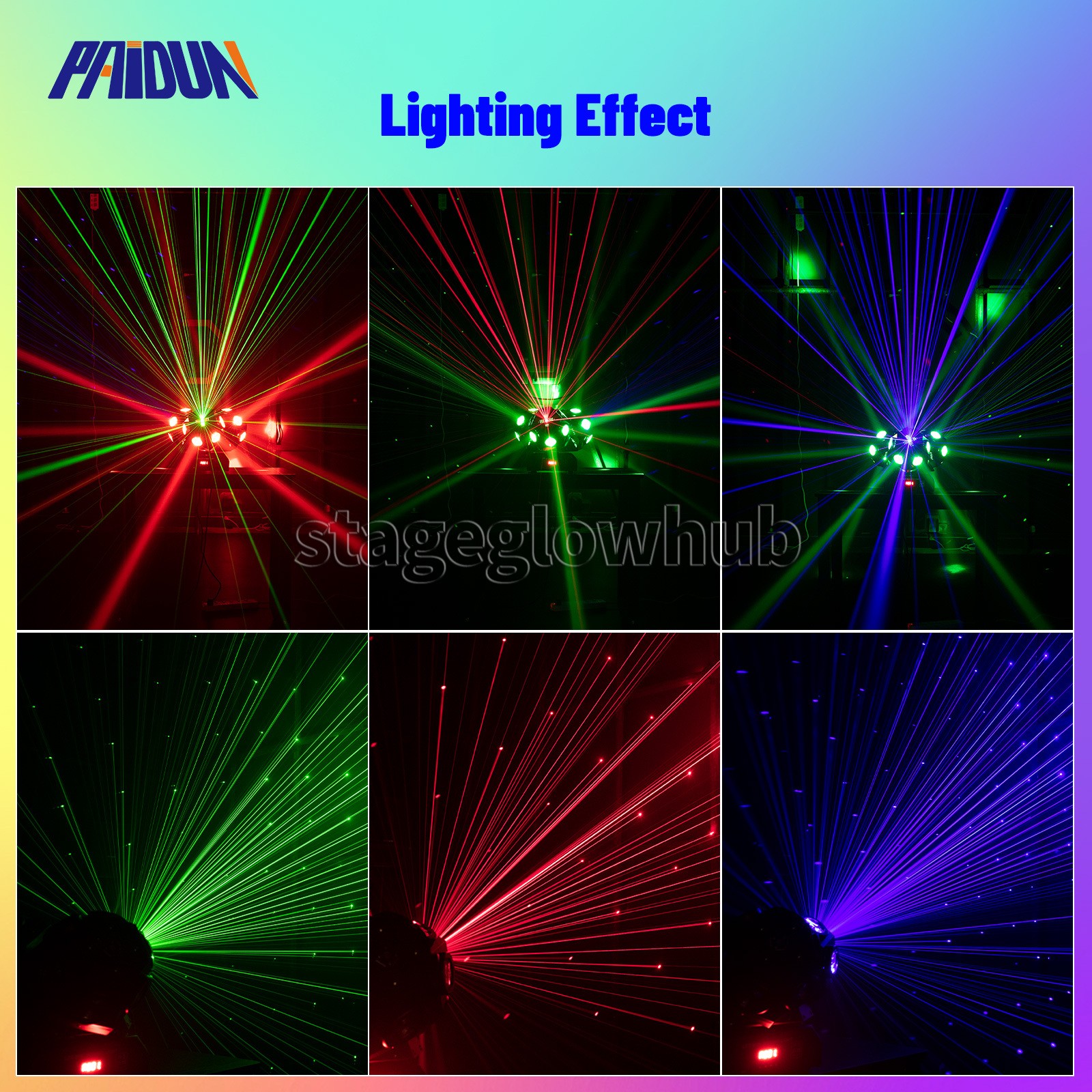 PAIDUN 200W 18LED RGBW Beam Rotation Laser Moving Head Disco Light DJ Show Event