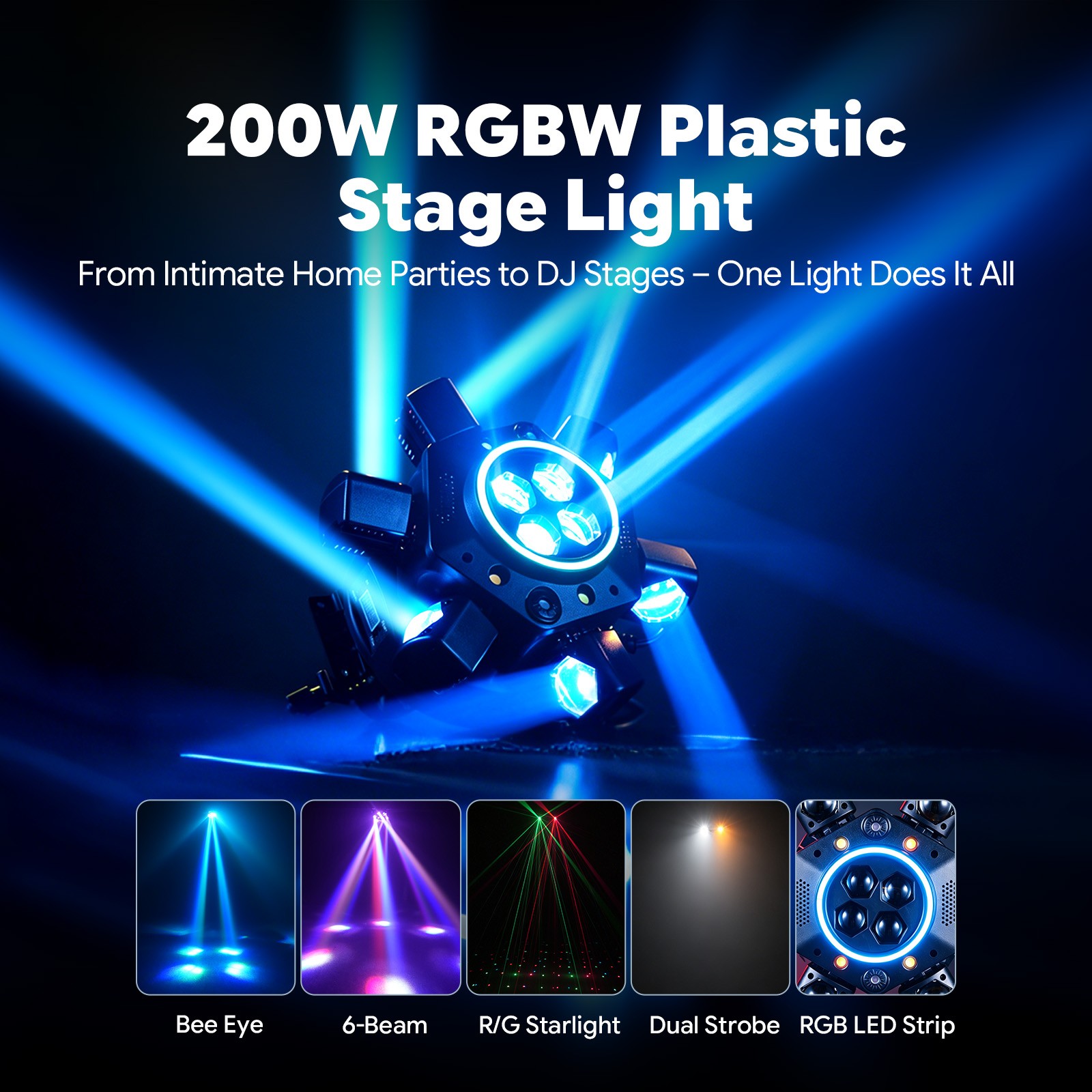6 Arms Bee Eye Zoom Moving Head Light Beam DMX Stage Light Disco Party Lighting