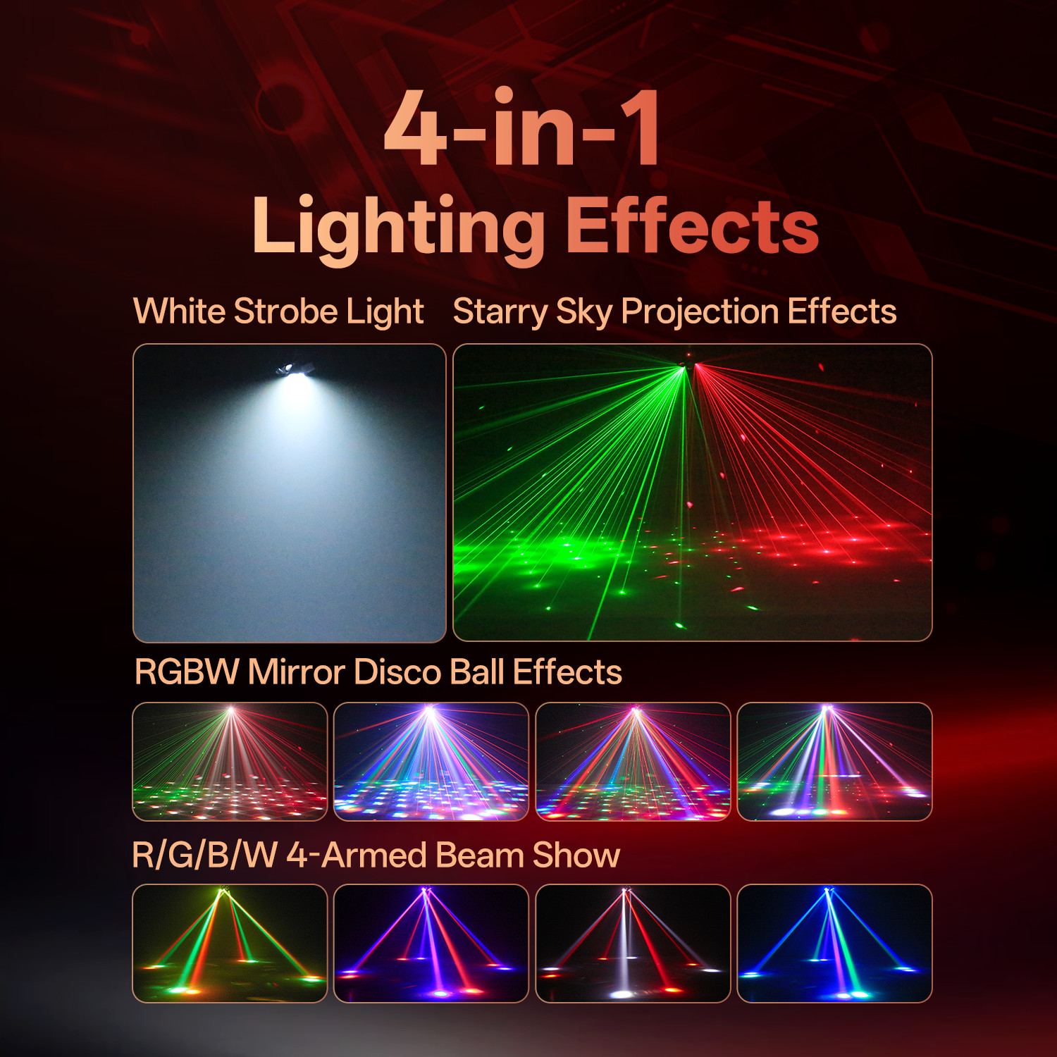 4 Arms Rotation Moving Head Light RGBW Laser Beam Stage DMX Disco Show Bar