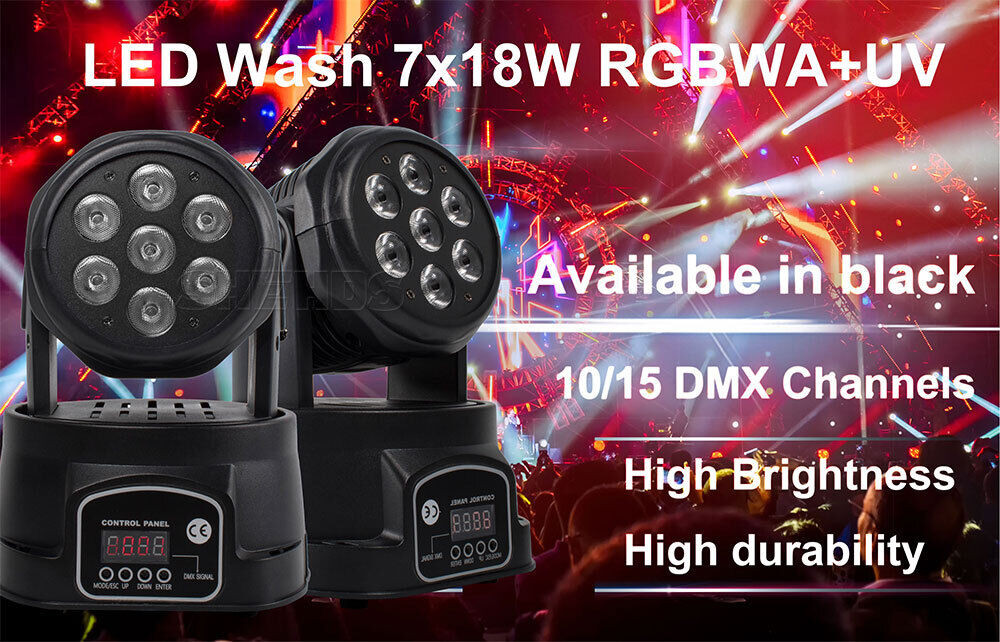 SHEHDS 2Pcs LED 7x18W Wash Moving Head Lighting RGBWA+UV 6in1 For KTV Bar Park