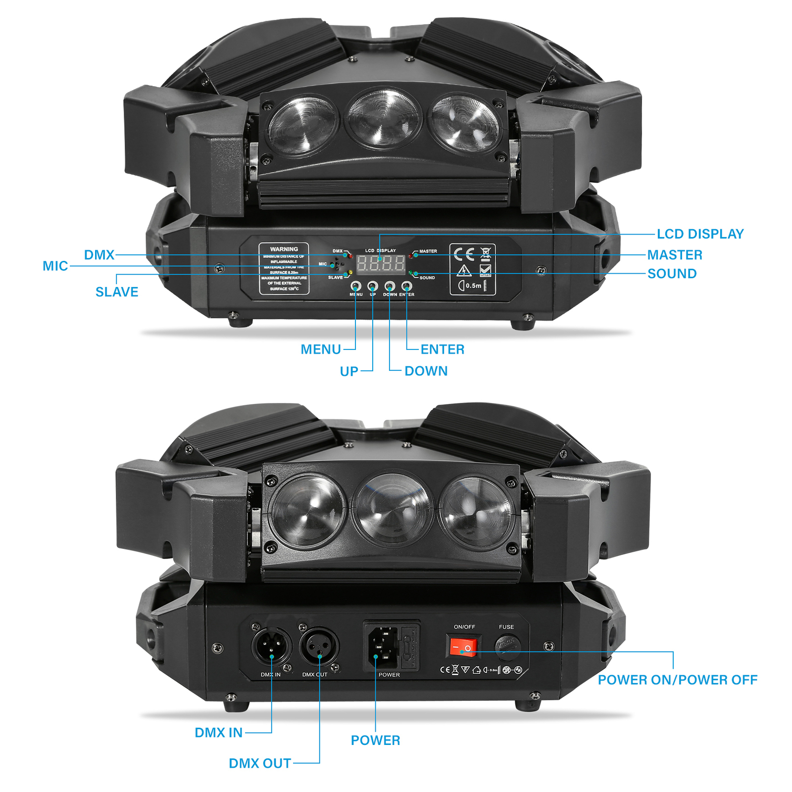 60W Spider Moving Head Light RGB 9 LED Stage DJ Beam Light DMX / Sound Activated