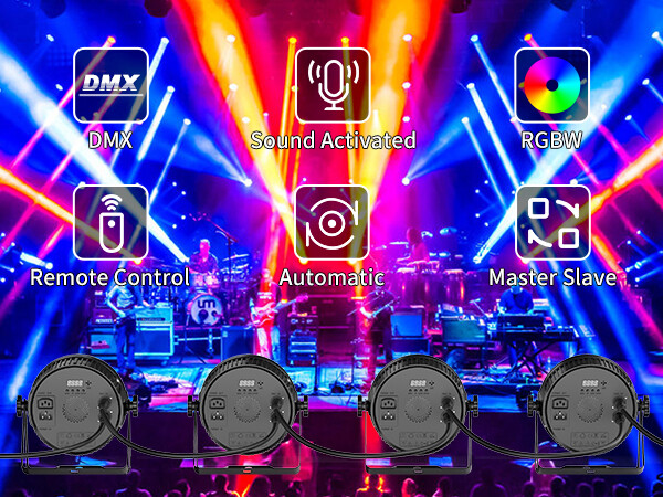 4pcs 200W Stage Lighting LED Par Light with Strip RGBW Uplighting DMX Remote DJ