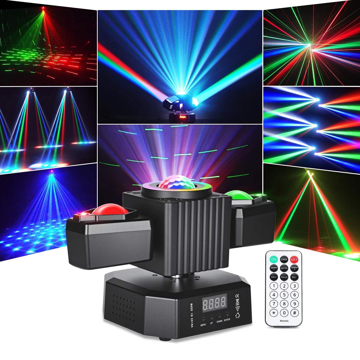 50W LED DJ Disco 2-Arm Moving Head Light RGBW LED Laser Effect DMX Stage Lights