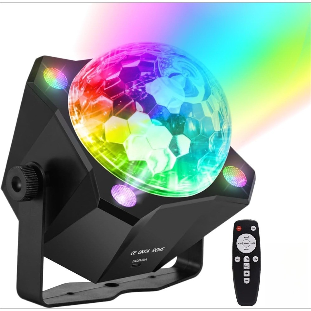 Disco Ball Party Lights DJ Sound Activated with Strobe Effect & Remote Control