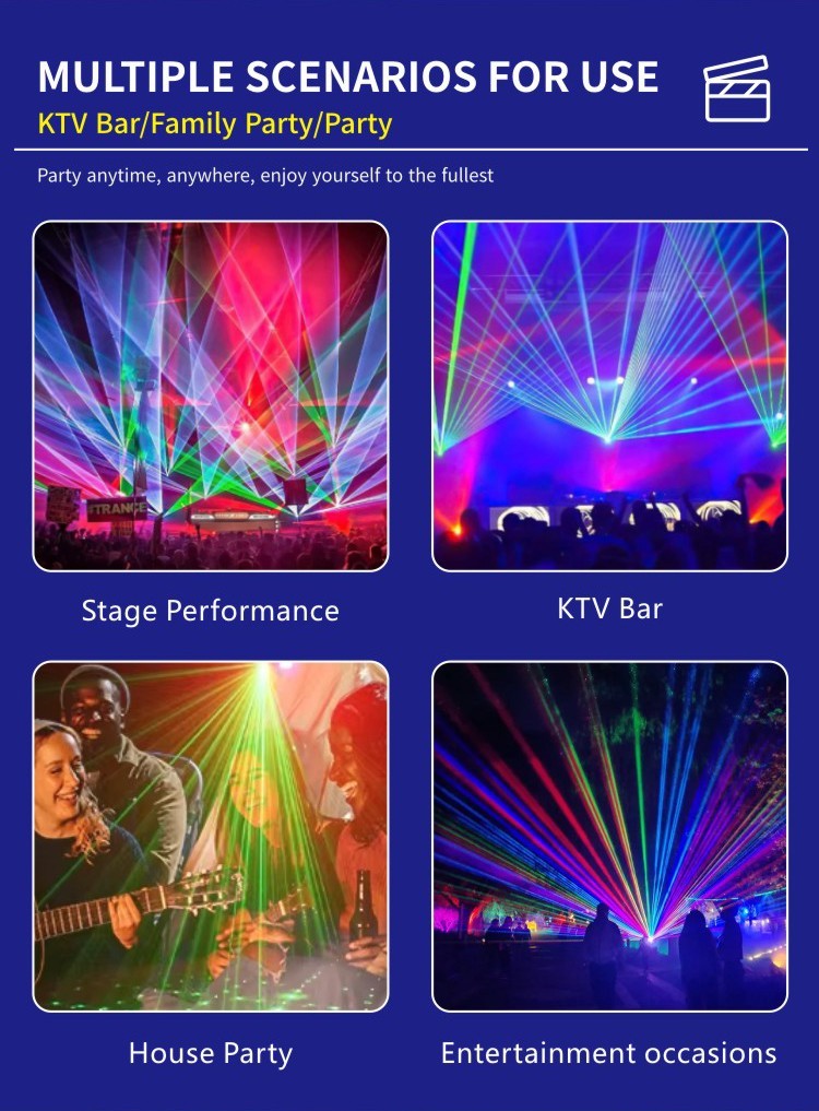 BAKOD 12 Beam LED Rave Light – Sound Activated Party Stage Lighting