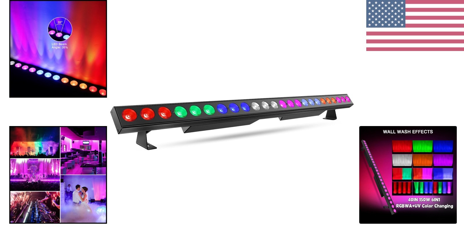 LED Stage Wash Light Bar – 150W 6IN1 RGBWA+UV Color Changing Linear Wall Wash…