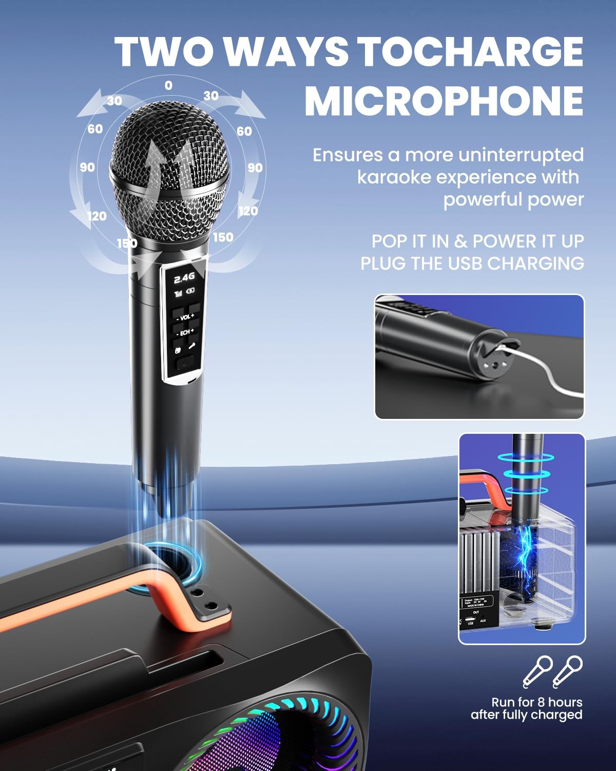 Karaoke Machine for Adults & Kids, Portable 80W Bluetooth Speaker – 2 Wireles…