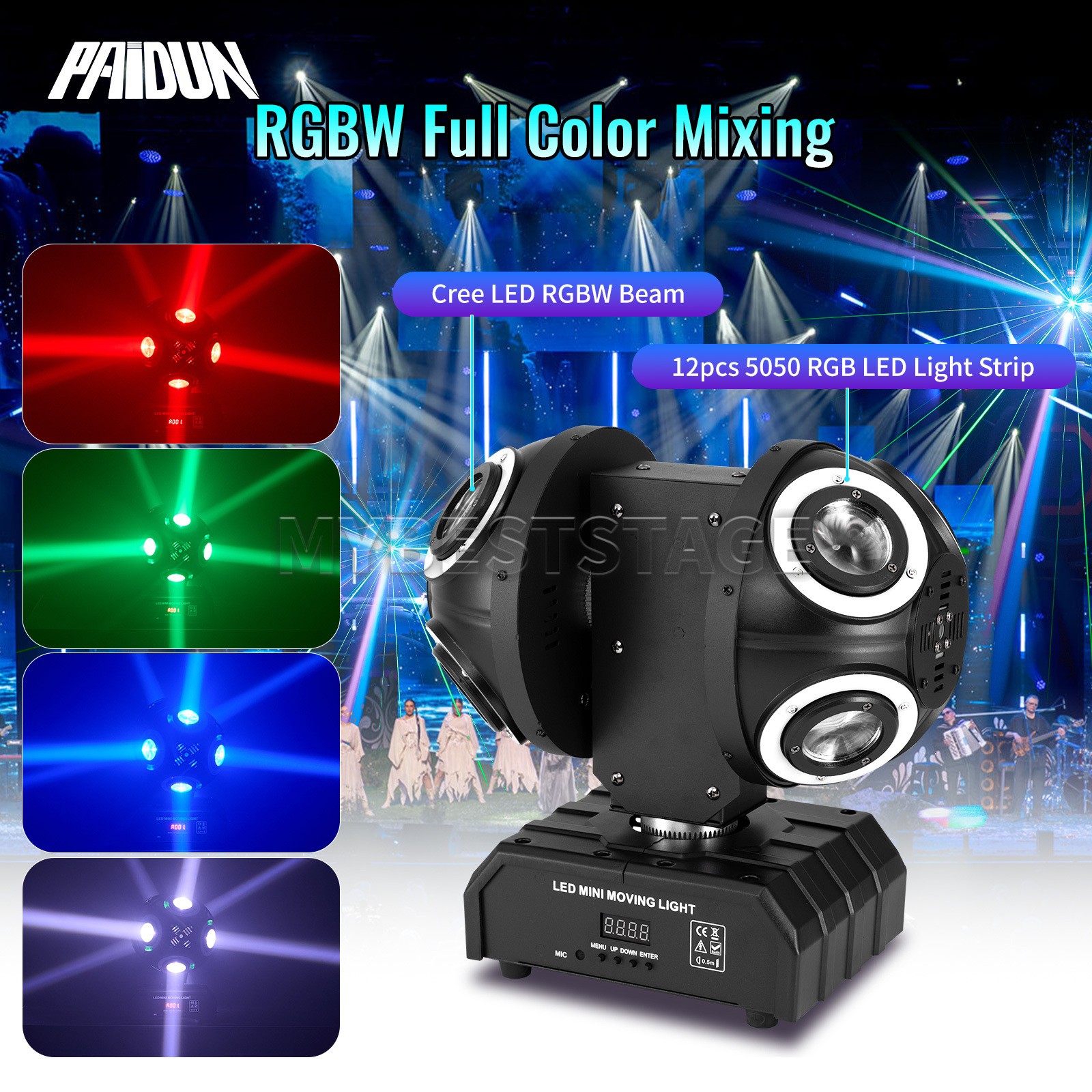 PAIDUN 150W RGBW Rotation Laser Beam 2Heads DJ Disco Ball Light Sound Activated