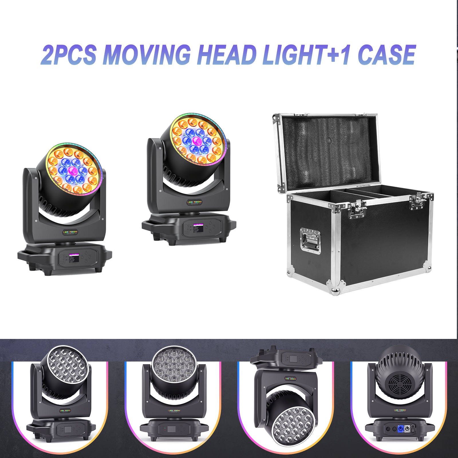 HOLDLAMP 380W Moving Head Light LED RGBW Beam Zoom Effect Stage Lights Party Bar