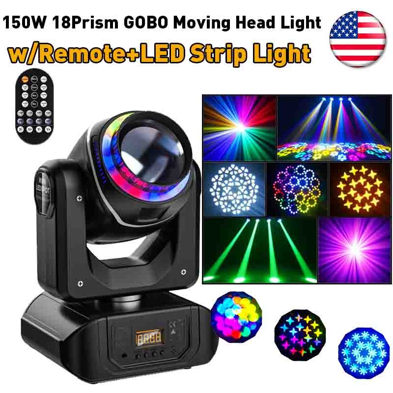 150W LED Moving Head Lights 18Prism RGBW Gobo Beam Stage Spot Light DJ Disco DMX