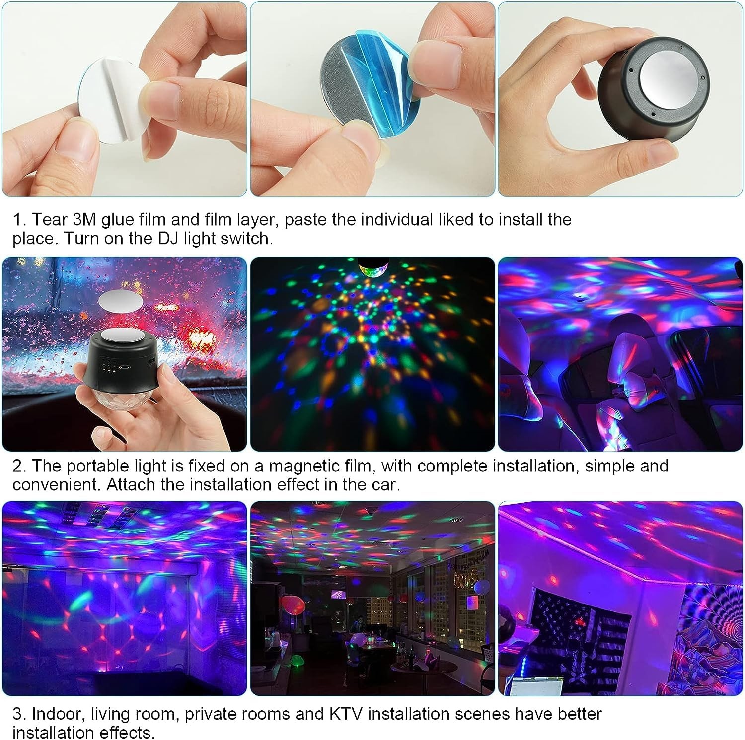 4 Pack Mini Disco Light, Voice Activated Multicolor Disco Party Lights, USB R…