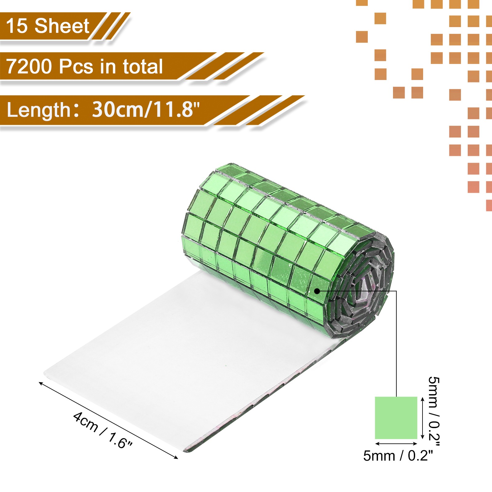 7200 PCS Glass Mirrors Disco Ball Tiles Self-Adhesive Green 5x5mm, 15 Sheet