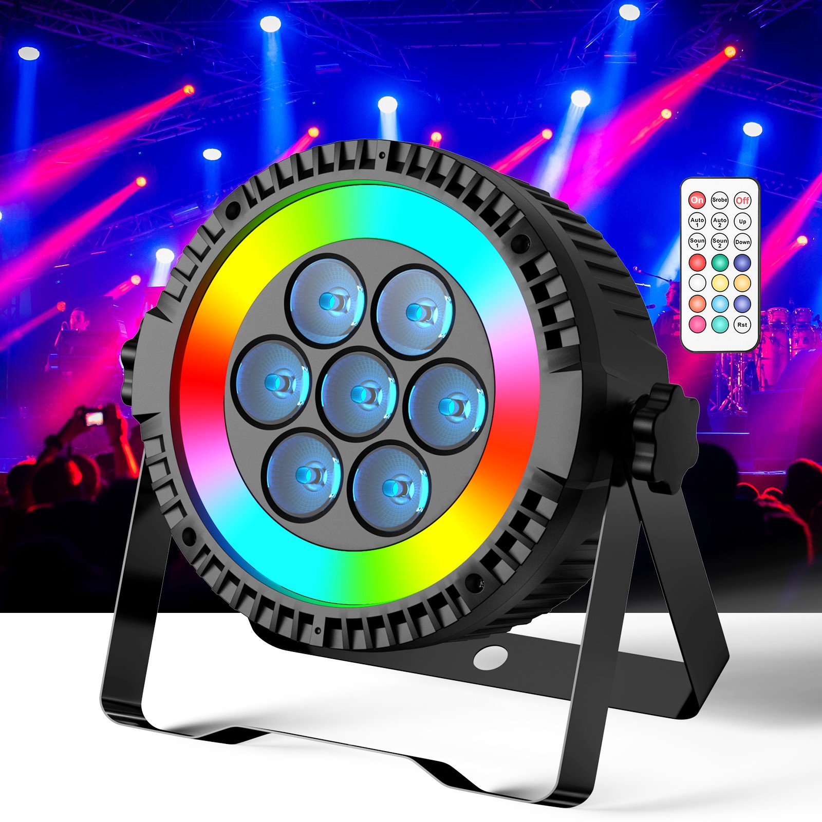 4PCS 7+48 LED Par Can RGBW Stage Lighting DMX512 Sound Remote DJ Disco Party Bar