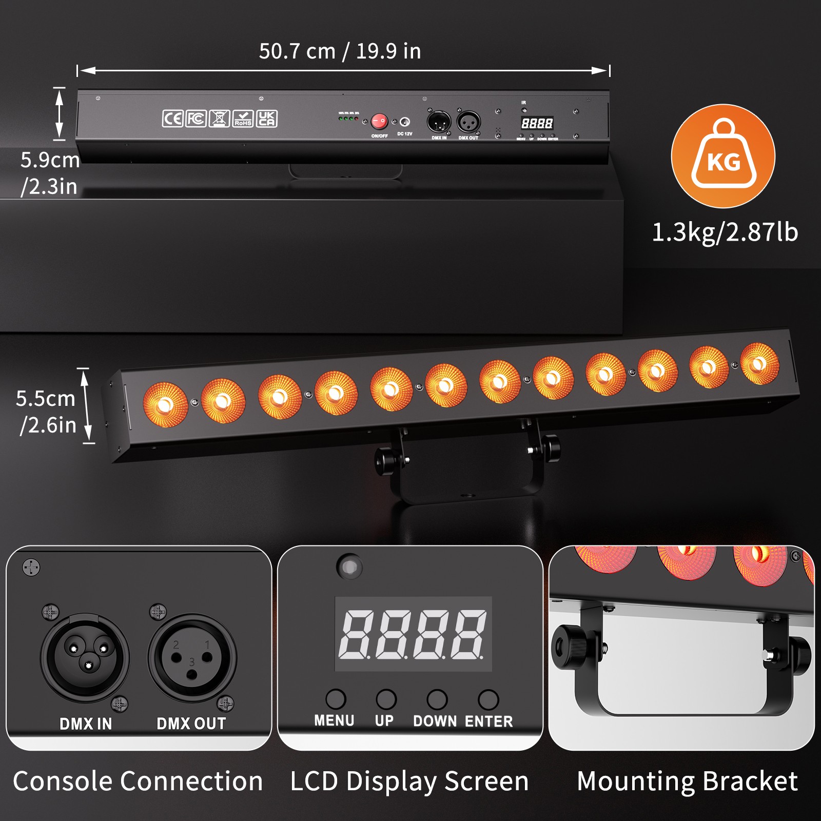 120W LED Wall Washer Light RGBWA DMX512 Stage Lights DJ Disco Party w/Remote