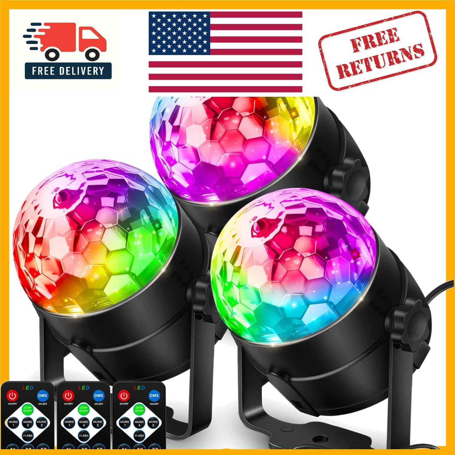 Sound Activated 3-Pack Disco Ball DJ Party Lights with Remote Control & 7 Modes