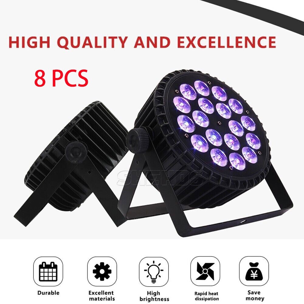 8PCS LED 18x18W Par Can Stage Light DMX RGBW UV Disco Show DJ Lighting Alu Shell