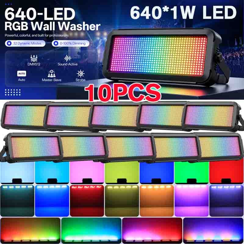 10PCS 640*1W RGB LED Wall Wash Light Strobe DMX DJ Stage Beam Light Party Light