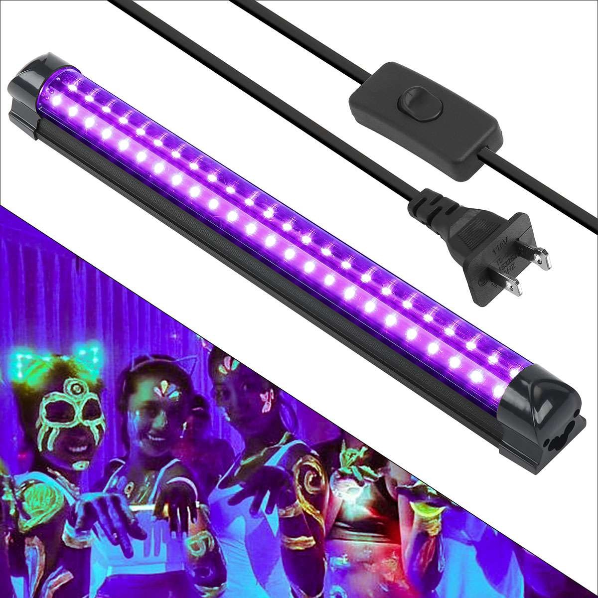 2 Pack 48 LED UV Light Bar Fixtures Ultraviolet Lamp Strip US Plug DJ Party Club