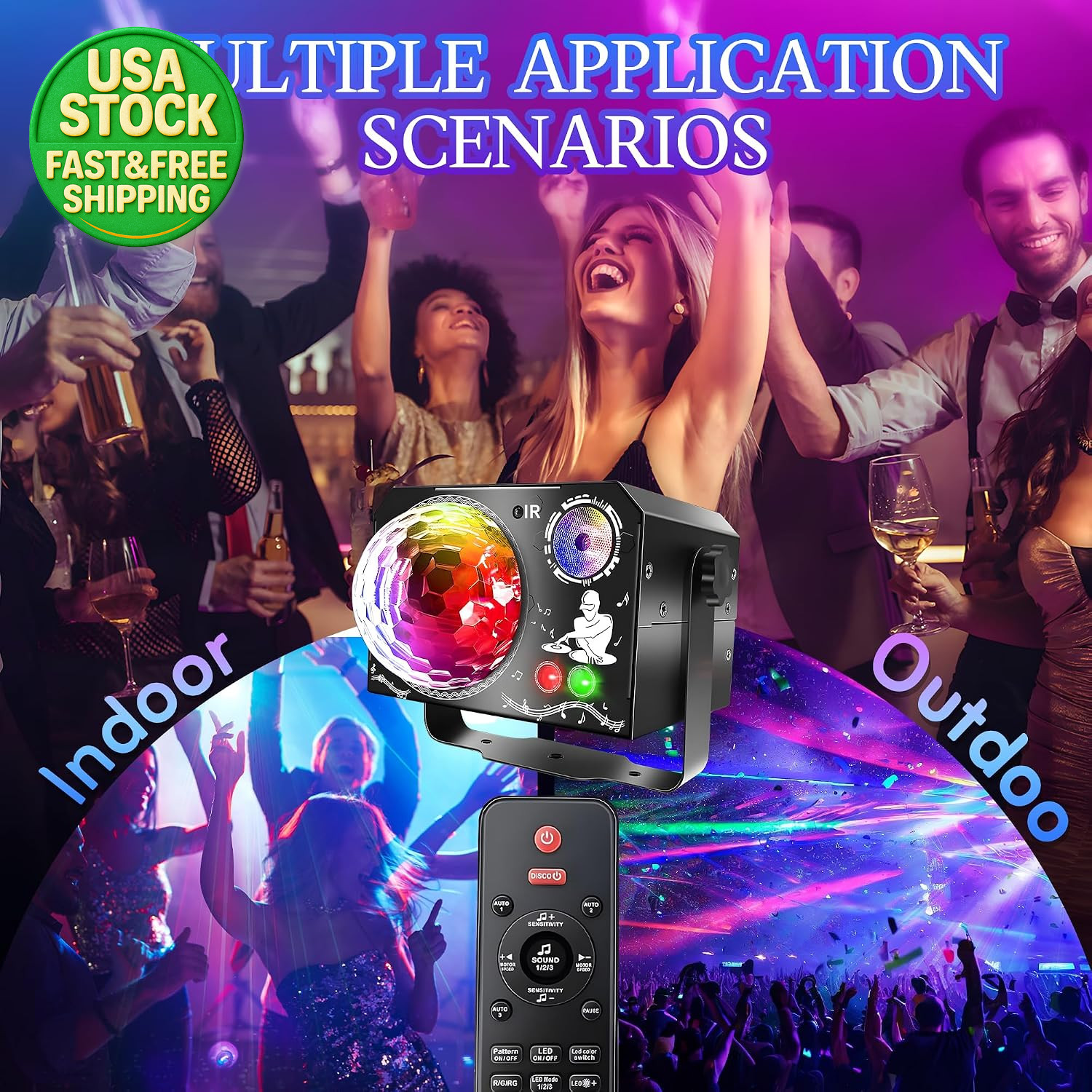 RGB Disco Ball DJ Party Lights Sound Activated Strobe Pattern Stage Lighting