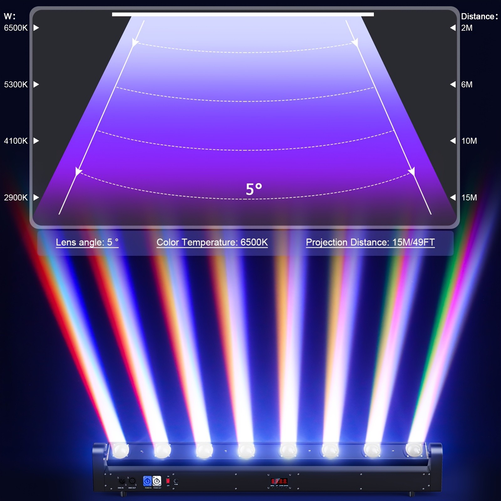 120W 8-Eye RGBW LED Moving Head Bar Light Beam DJ Club KTV Stage 9/38CH Wash