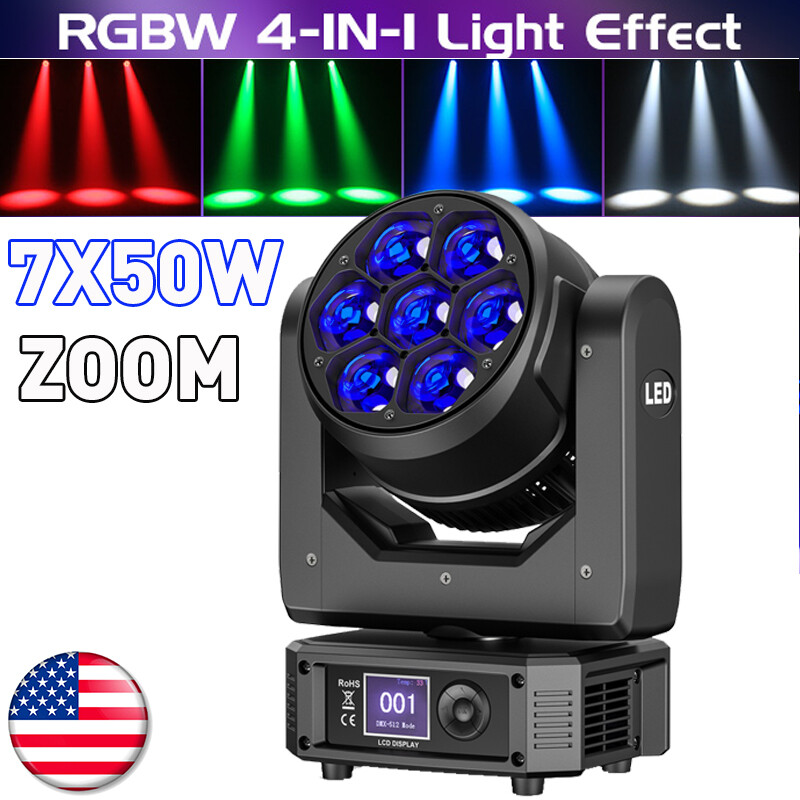 7x50W Bee Eye LED RGBW Wash Zoom Moving Head Stage Light DMX Lighting DJ Disco